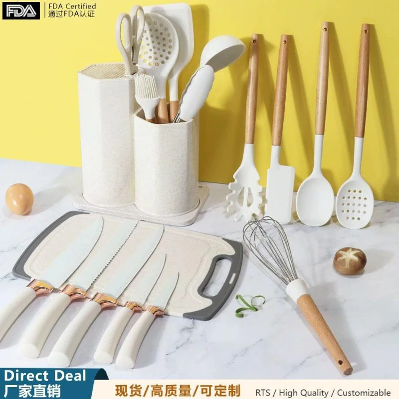 19Pcs Silicon Cooking spoon & knife set in hexagonal case