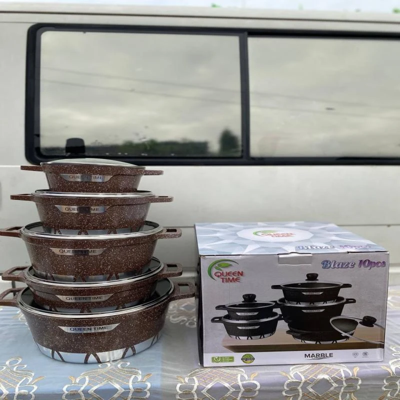 10pcs Queen time blaze marble cookware