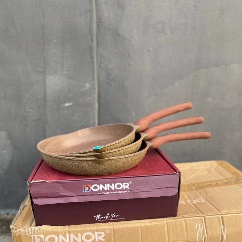 3Pcs marble frying pan without cover. (20cm, 24cm, 28cm)