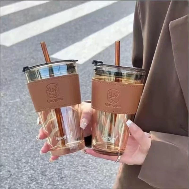 Leather Straw glass cup (Big Size)