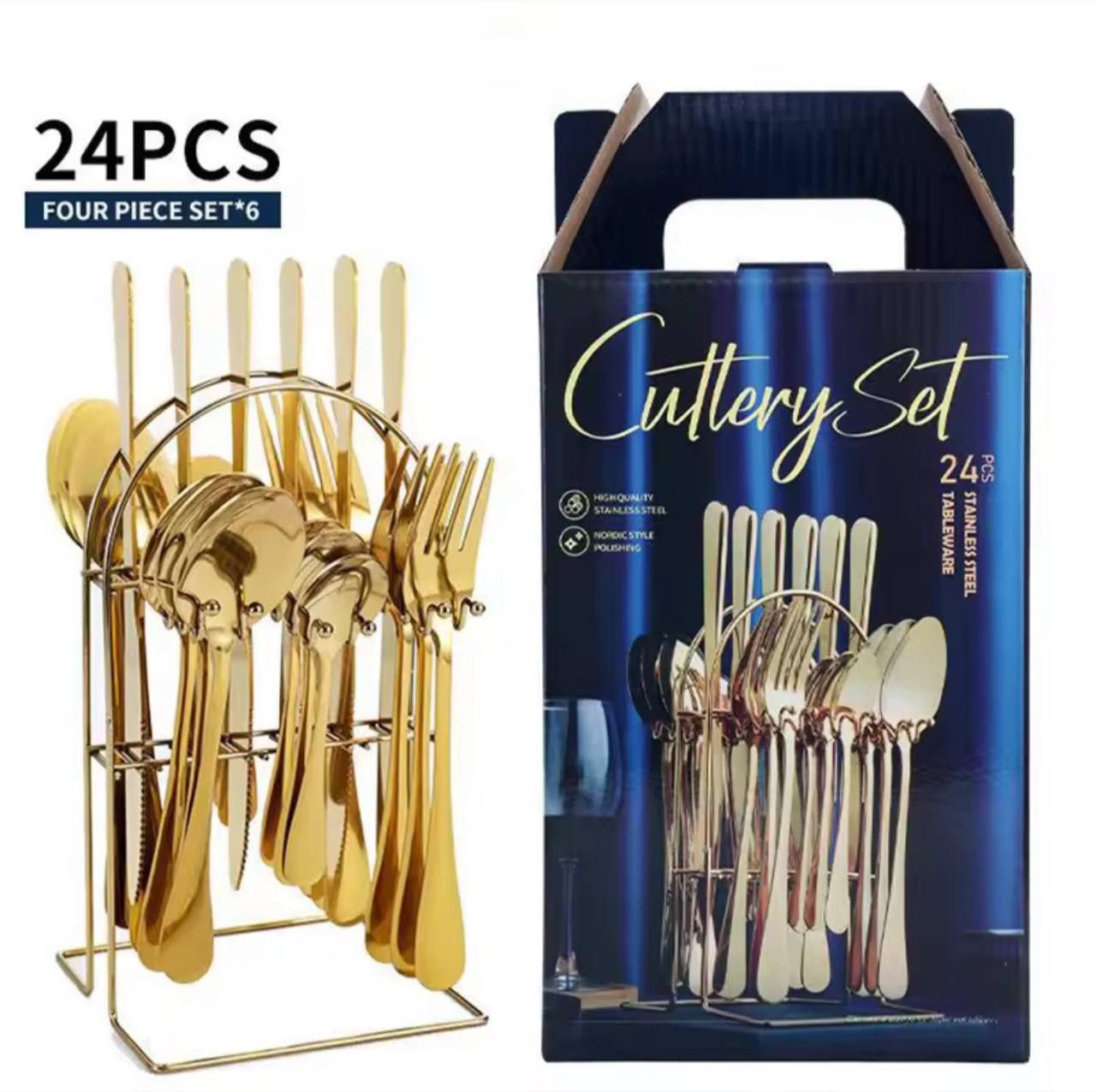 24pc Gold Stainless Steel Cutlery Set